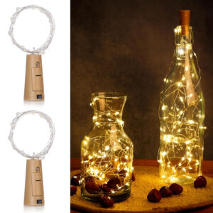 GIGAWATTS 20 LED Bottle Cork Lights 6m Battery Operated Mini Copper Wire String Decorative Fairy Light DIY Festive Decor for Diwali Wedding Party (Warm White, 2 PCS)