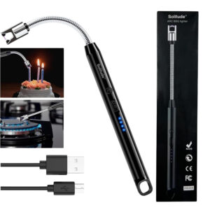 Solitude Rechargeable Electric Gas Lighter for Kitchen, Stove, Candles, Pooja & USB Charging Port, 360° Flexible Neck, Windproof Plasma Arc Lighter (Multicolor)