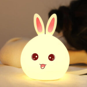 Bunny Rabbit Face Night Light, Adorable LED Bunny Night Lamp, Silicone Dimmable Nursery Nightlight for Girls, Silicone Rechargeable Bedside Touch Night Lights for Easter Decor